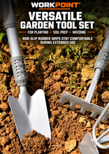 Load image into Gallery viewer, WORKPOINT 3-Piece Heavy-Duty Garden Tool Set – Hand Trowel, 2-in-1 Hoe & Cultivator, and 5-Tine Hand Rake