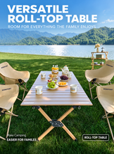 Load image into Gallery viewer, WORKPOINT 5-Piece Folding Camping Table and Chair Set – 59.4-Inch Roll-Top Table with 4 Padded Moon Chairs for Camping, Picnics, Tailgating & Backyard Gatherings