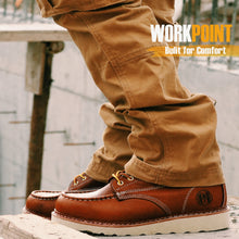 Load image into Gallery viewer, WORKPOINT HVB806 men's brown 6-inch soft toe work boots, on-foot lifestyle view