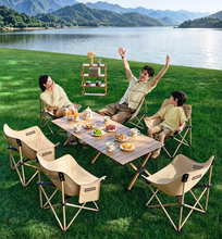 Load image into Gallery viewer, WORKPOINT 5-Piece Folding Camping Table and Chair Set – 59.4-Inch Roll-Top Table with 4 Padded Moon Chairs for Camping, Picnics, Tailgating & Backyard Gatherings