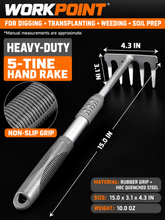 Load image into Gallery viewer, WORKPOINT 3-Piece Heavy-Duty Garden Tool Set – Hand Trowel, 2-in-1 Hoe &amp; Cultivator, and 5-Tine Hand Rake
