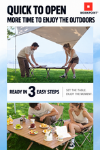 Load image into Gallery viewer, WORKPOINT 5-Piece Folding Camping Table and Chair Set – 59.4-Inch Roll-Top Table with 4 Padded Moon Chairs for Camping, Picnics, Tailgating &amp; Backyard Gatherings
