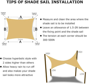 16'x'16' Rectangle Patio Sun Shade Sail（Sand Color）