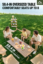 Load image into Gallery viewer, WORKPOINT 5-Piece Folding Camping Table and Chair Set – 59.4-Inch Roll-Top Table with 4 Padded Moon Chairs for Camping, Picnics, Tailgating &amp; Backyard Gatherings
