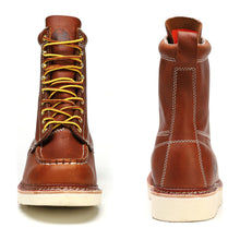 Load image into Gallery viewer, Workpoint HVB808 men's brown soft toe wedge work boots, front and rear views
