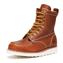 Load image into Gallery viewer, Workpoint HVB808 men's brown soft toe wedge work boots, three-quarter view
